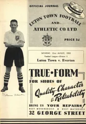 Programme: Luton Town FC vs Everton (22nd Aug 1953)