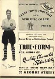 Programme: Luton Town FC vs Nottingham Forest (26th Aug 1953)