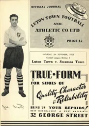 Programme: Luton Town FC vs Swansea Town (5th Sep 1953)