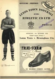 Programme: Luton Town FC vs Birmingham City (16th Sep 1953)