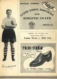 Programme: Luton Town FC vs Hull City (10th Oct 1953)