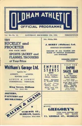 Programme: Oldham Athletic vs Luton Town FC (12th Dec 1953)