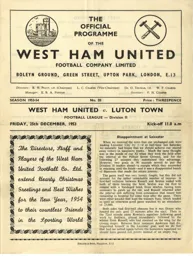 Programme: West Ham United vs Luton Town FC (25th Dec 1953)