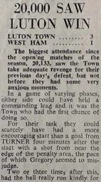 Match Report: Luton Town FC vs West Ham United (26th Dec 1953)
