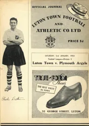 Programme: Luton Town FC vs Plymouth Argyle (2nd Jan 1954)