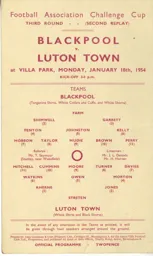Programme: Luton Town FC vs Blackpool (18th Jan 1954)