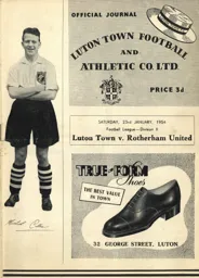 Programme: Luton Town FC vs Rotherham United (23rd Jan 1954)