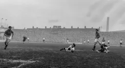 Bob Morton is sent crashing to the ground but the referee deemed the foul to be outside the box