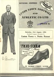 Programme: Luton Town FC vs Nottingham Forest (21st Aug 1954)