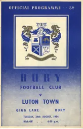 Programme: Bury vs Luton Town FC (24th Aug 1954)