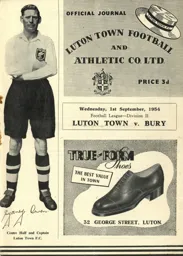 Programme: Luton Town FC vs Bury (1st Sep 1954)