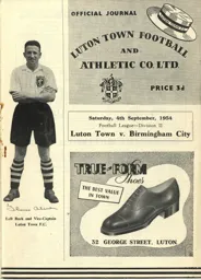 Programme: Luton Town FC vs Birmingham City (4th Sep 1954)