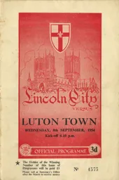 Programme: Lincoln City vs Luton Town FC (8th Sep 1954)