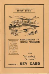 Programme: Middlesbrough vs Luton Town FC (11th Sep 1954)