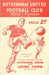 Programme: Rotherham United vs Luton Town FC (25th Sep 1954)