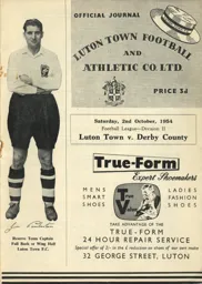 Programme: Luton Town FC vs Derby County (2nd Oct 1954)