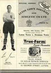 Programme: Luton Town FC vs Swansea Town (30th Oct 1954)
