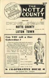 Programme: Notts County vs Luton Town FC (6th Nov 1954)