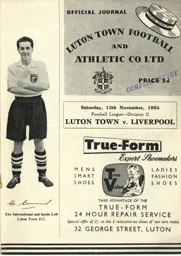 Programme: Luton Town FC vs Liverpool (13th Nov 1954)