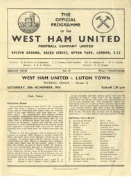 Programme: West Ham United vs Luton Town FC (20th Nov 1954)