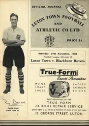 Programme: Luton Town FC vs Blackburn Rovers (27th Nov 1954)