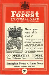 Programme: Nottingham Forest vs Luton Town FC (18th Dec 1954)