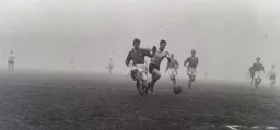 Bob Morton on a characteristic charge forward with the ball