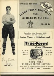 Programme: Luton Town FC vs Middlesbrough (22nd Jan 1955)