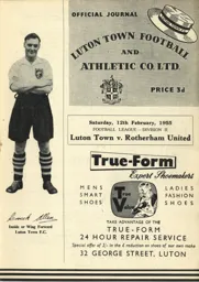 Programme: Luton Town FC vs Rotherham United (12th Feb 1955)