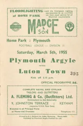Programme: Plymouth Argyle vs Luton Town FC (5th Mar 1955)