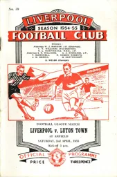 Programme: Liverpool vs Luton Town FC (2nd Apr 1955)