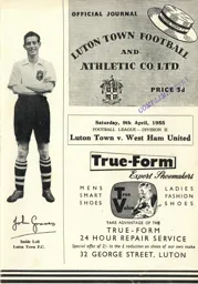 Programme: Luton Town FC vs West Ham United (9th Apr 1955)