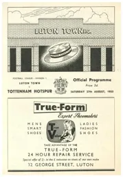 Programme: Luton Town FC vs Tottenham Hotspur (27th Aug 1955)