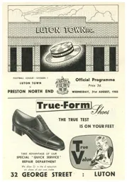 Programme: Luton Town FC vs Preston North End (31st Aug 1955)
