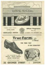 Programme: Luton Town FC vs Newcastle United (10th Sep 1955)