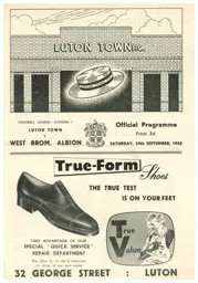Programme: Luton Town FC vs West Bromwich Albion (24th Sep 1955)