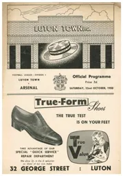 Programme: Luton Town FC vs Arsenal (22nd Oct 1955)