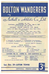 Programme: Bolton Wanderers vs Luton Town FC (29th Oct 1955)