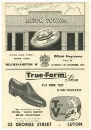 Programme: Luton Town FC vs Wolverhampton Wanderers (5th Nov 1955)
