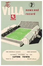 Programme: Aston Villa vs Luton Town FC (12th Nov 1955)