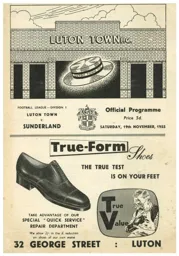 Programme: Luton Town FC vs Sunderland (19th Nov 1955)