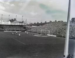 Jimmy Adam has just scored Town`s second goal in front of the Kenilworth Road end