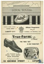 Programme: Luton Town FC vs Cardiff City (3rd Dec 1955)