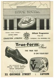 Programme: Luton Town FC vs Charlton Athletic (17th Dec 1955)