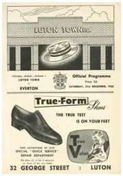 Programme: Luton Town FC vs Everton (31st Dec 1955)