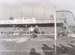 Willie Gardiner beats Ron Baynham from close range for City`s first goal