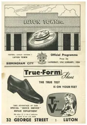 Programme: Luton Town FC vs Birmingham City (21st Jan 1956)