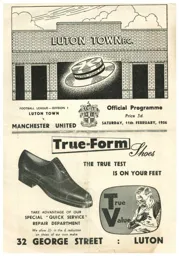 Programme: Luton Town FC vs Manchester United (11th Feb 1956)