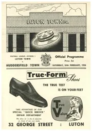 Programme: Luton Town FC vs Huddersfield Town (25th Feb 1956)