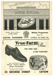 Programme: Luton Town FC vs Bolton Wanderers (10th Mar 1956)